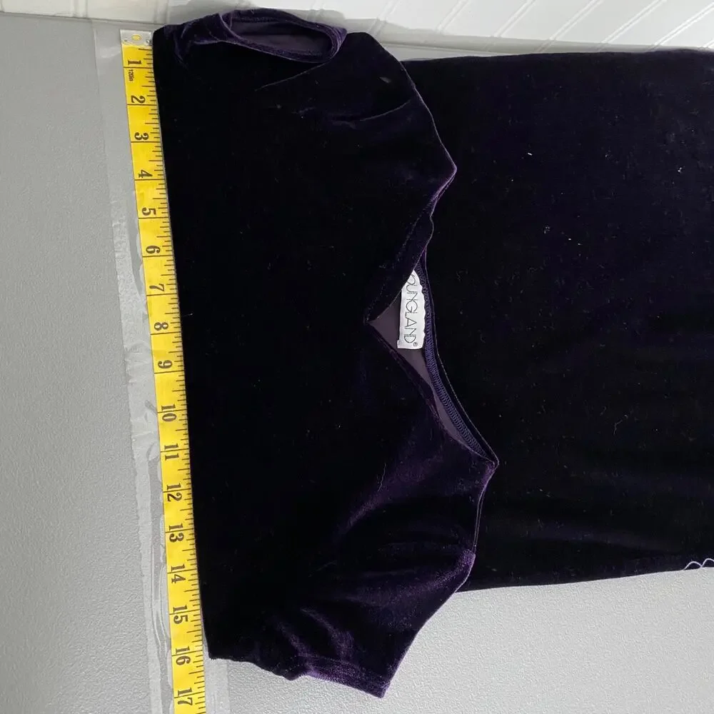 Vintage 90s Girls Dress Size 14 Deep Purple Velvet Embroidered‎ Flowers Y2K